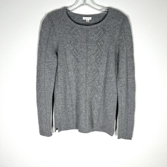 Garnet Hill Sz M Cashmere Pointelle Detail Pullover Sweater Gray - Picture 2 of 8